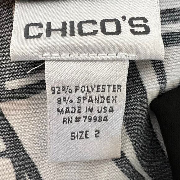 Chicos Womens Knit Top Large Black White Retro Mod Print Scoop Neck 3/4 Sleeves - Picture 5 of 6